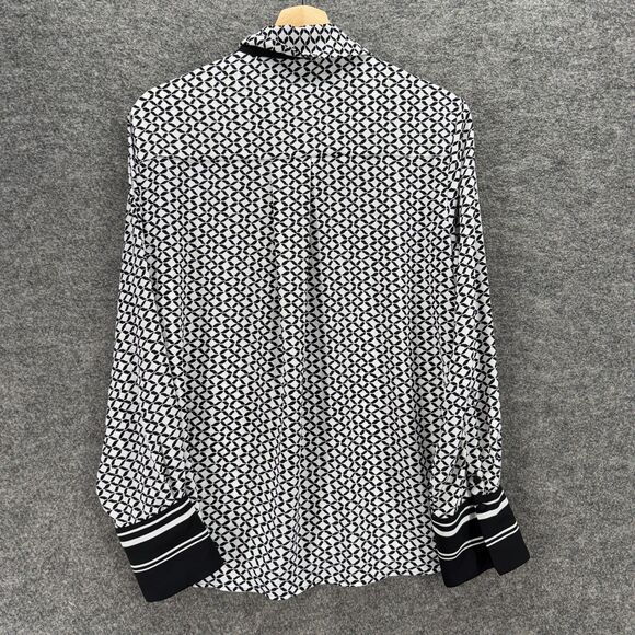 Vince Camuto Shirt Women M Medium Black Geometric Plaid Button Up Collared - Picture 2 of 7